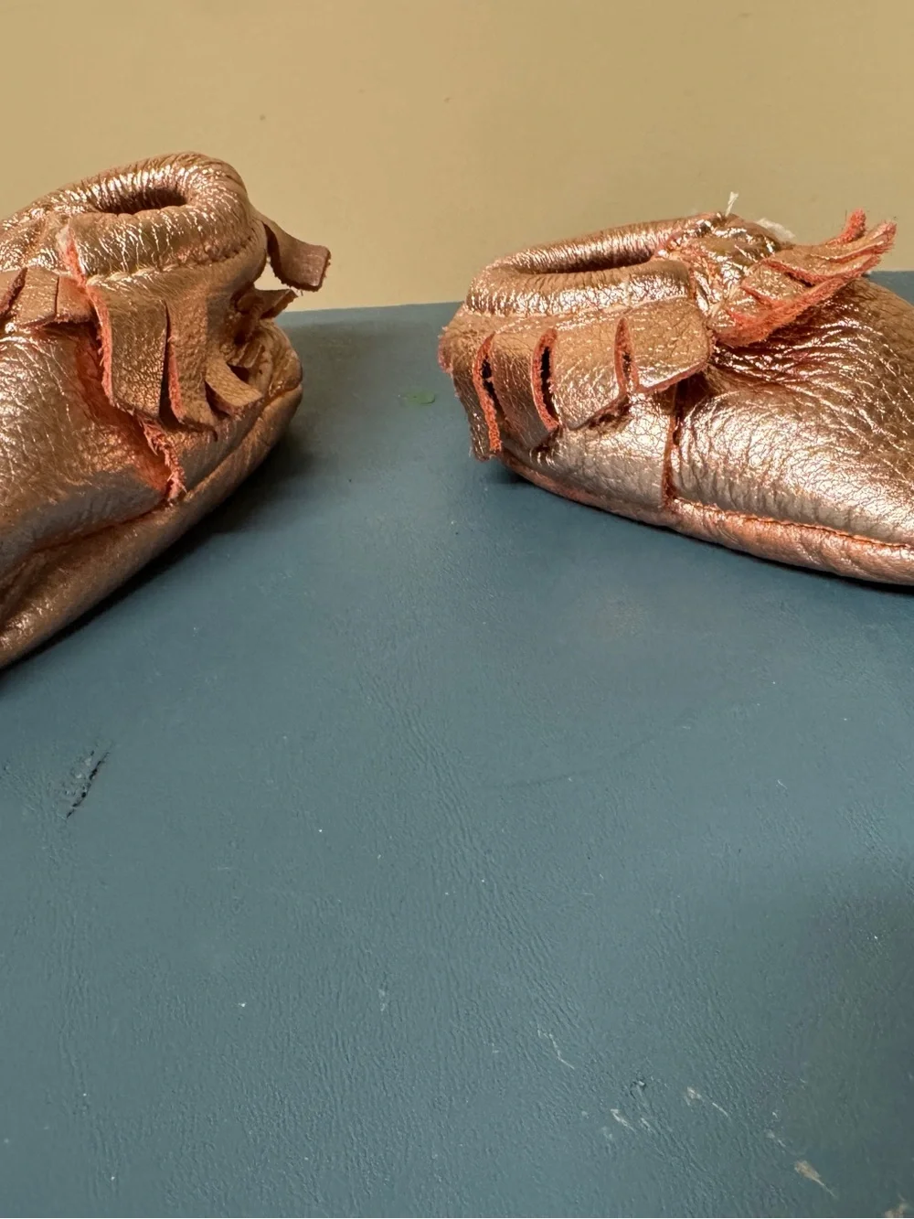 Freshly Picked Rose gold infant moccasins size 2